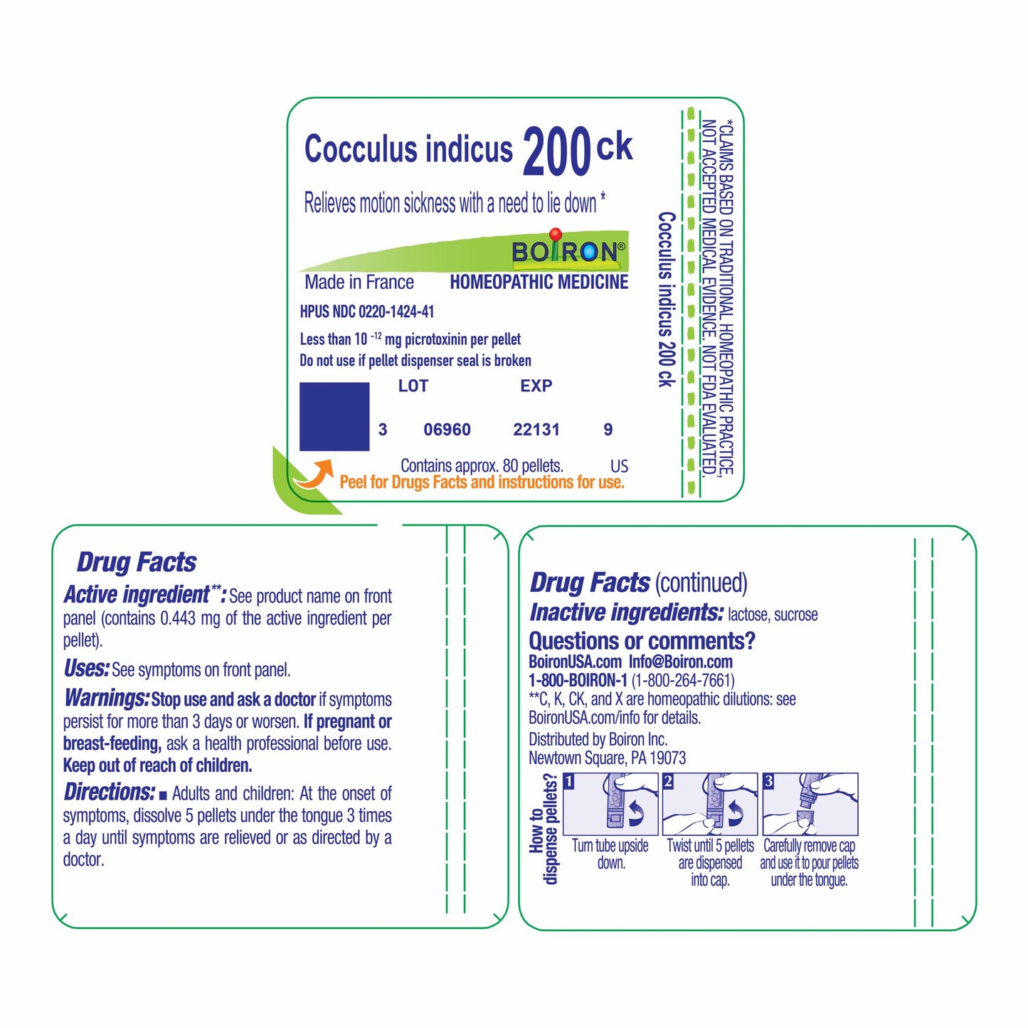 Boiron Cocculus Indicus 200CK, Homeopathic Medicine for Motion Sickness With A Need To Lie Down, 80 Pellets