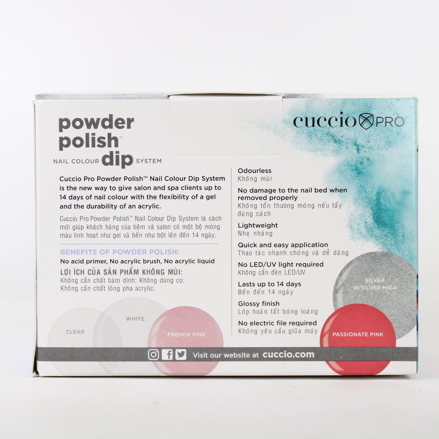 Cuccio Pro Pro Powder Polish Dip System 13 Pc Kit - Starter - 5 x 14ml Powder Polish, 14ml Cuticle Oil, 5 x 14g Dipping Powder, 3 Trays