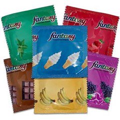 Fantasy Flavored Condoms, Pack of 100: (Vanilla, Strawberry, Mint, Grape, Chocolate, and Banana)