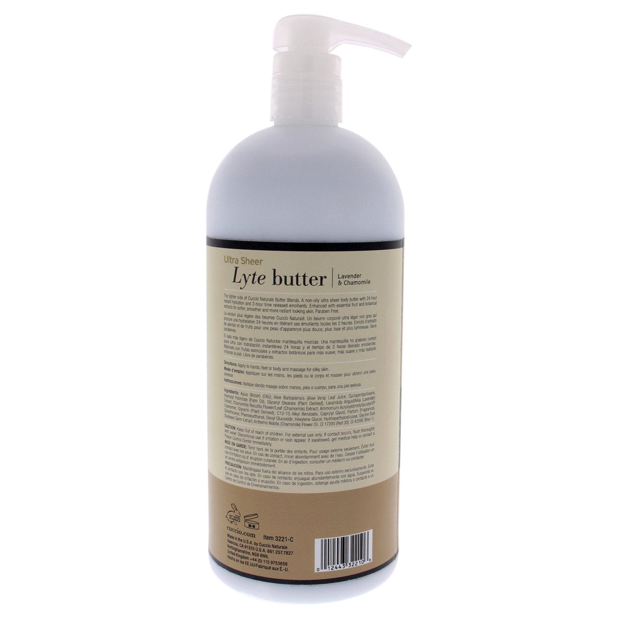 Ultra Sheer Lyte Butter - Lavender and Chamomile by Cuccio Naturale for Unisex - 32 oz Body Butter