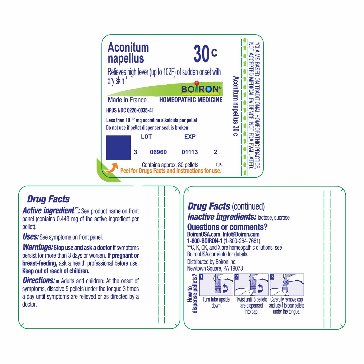 Boiron Aconitum Napellus 30C, Homeopathic Medicine for High Fever (Up To 102F) Of Sudden Onset With Dry Skin, 80 Pellets (5 Pack)