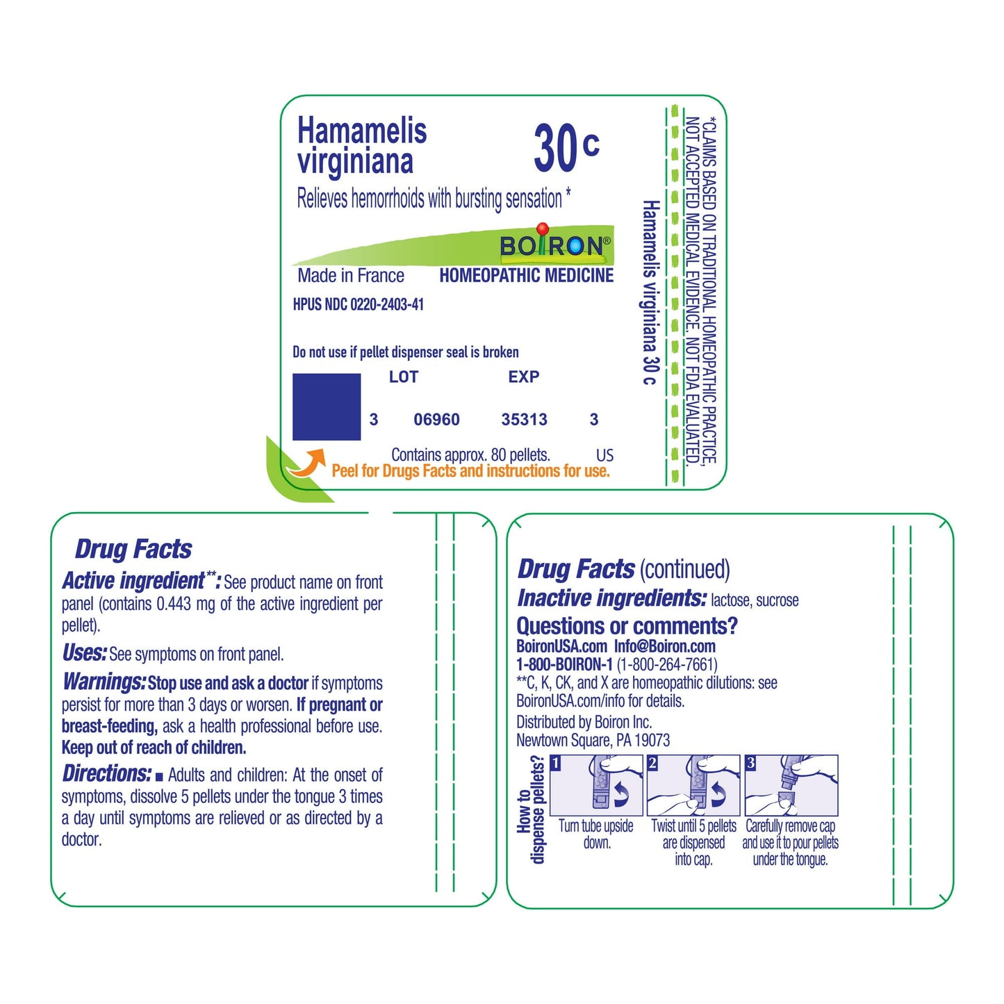 Boiron Hamamelis Virginiana 30C, Homeopathic Medicine for Hemorrhoids With Bursting Sensation, 80 Pellets