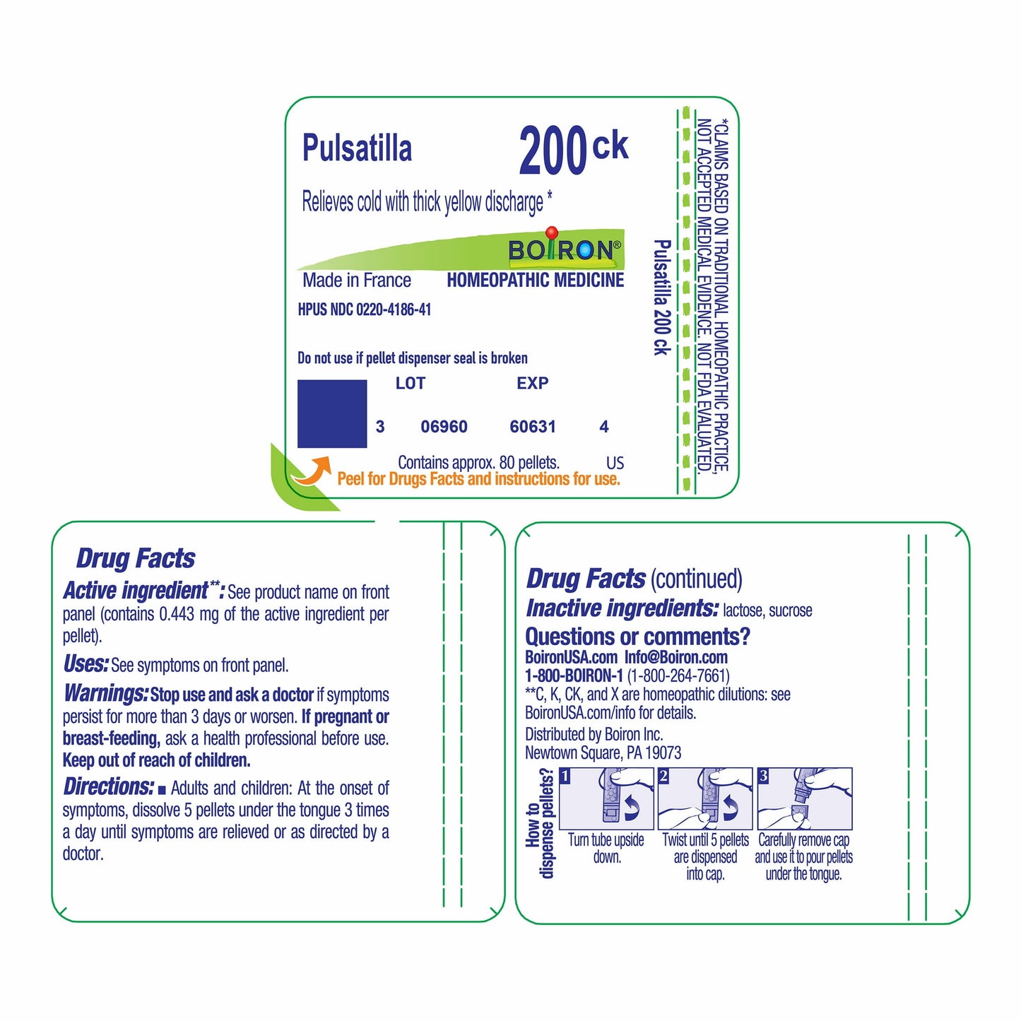Boiron Pulsatilla 200CK, Homeopathic Medicine for Cold & Flu Relief, 80 Pellets