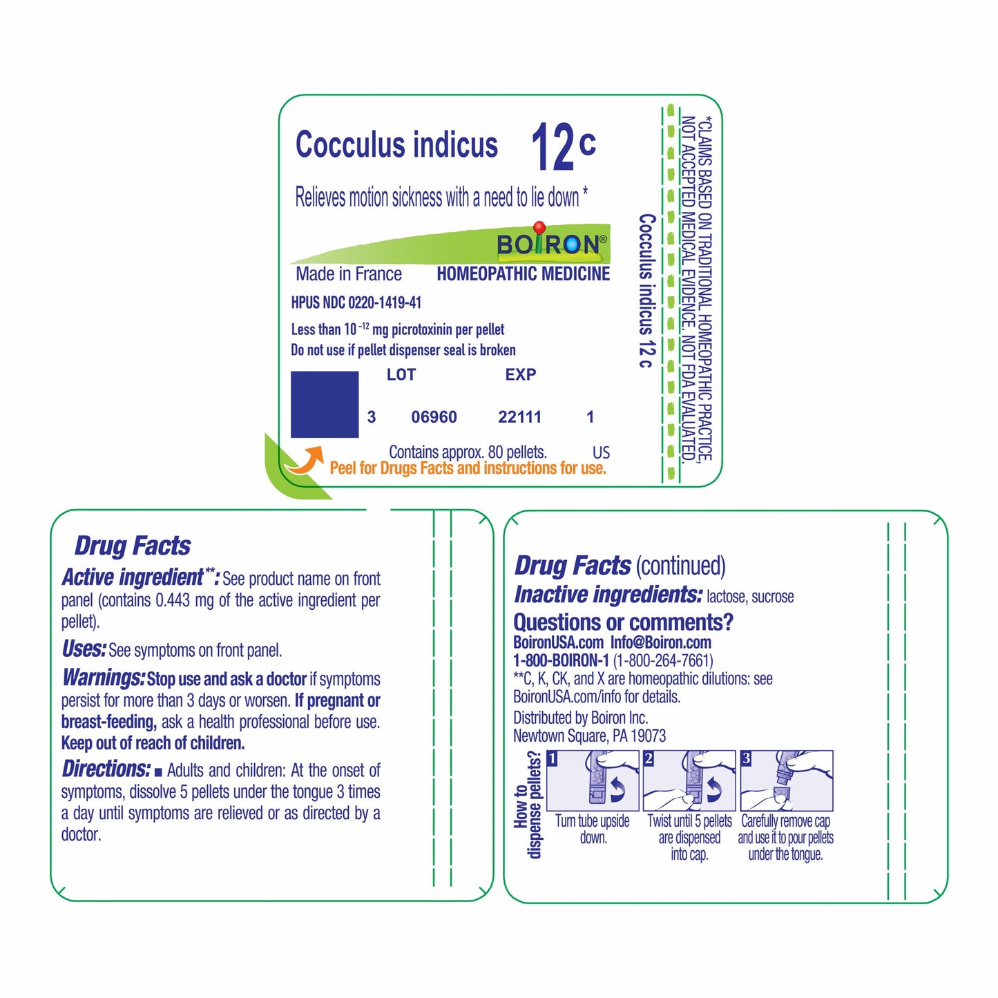 Boiron Cocculus Indicus 12C, Homeopathic Medicine for Motion Sickness With A Need To Lie Down, 80 Pellets