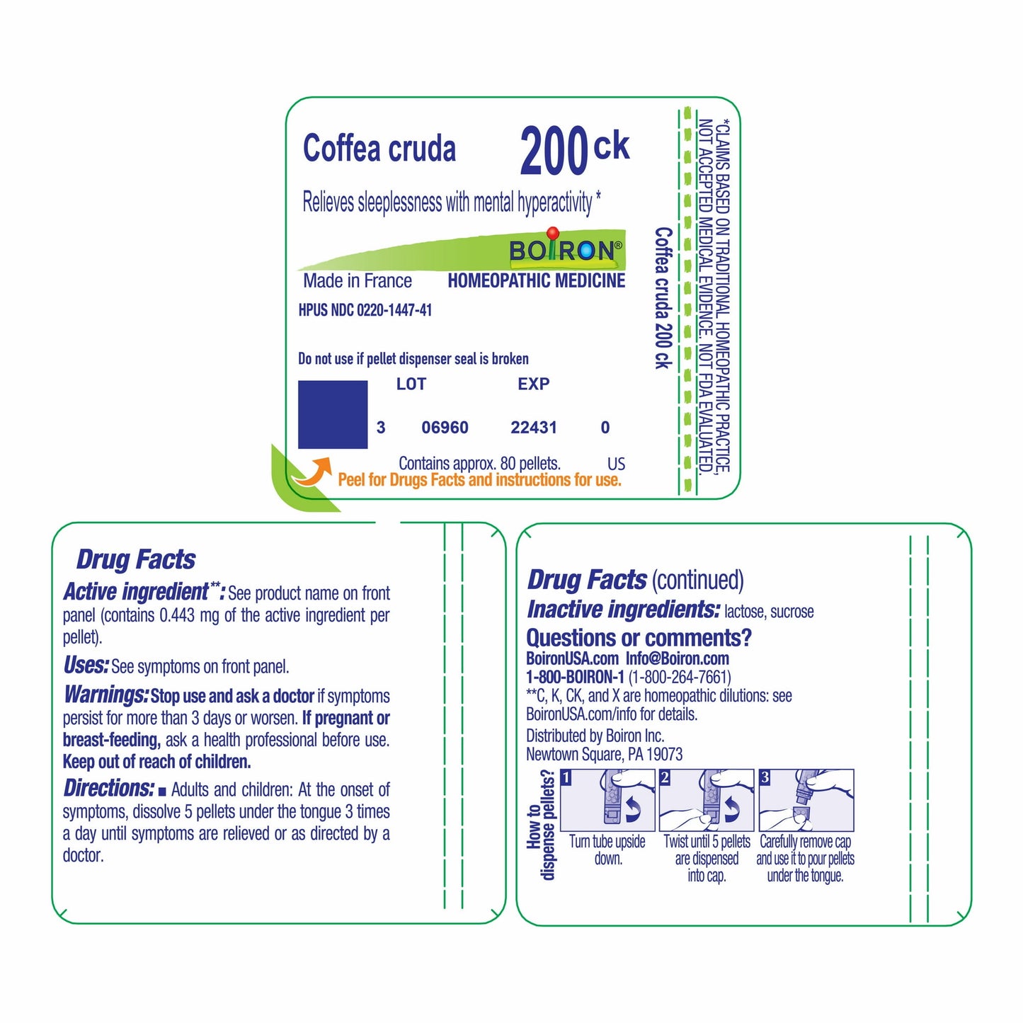 Boiron Coffea Cruda 200CK, Homeopathic Medicine for Sleeplessness With Mental Hyperactivity, 80 Pellets