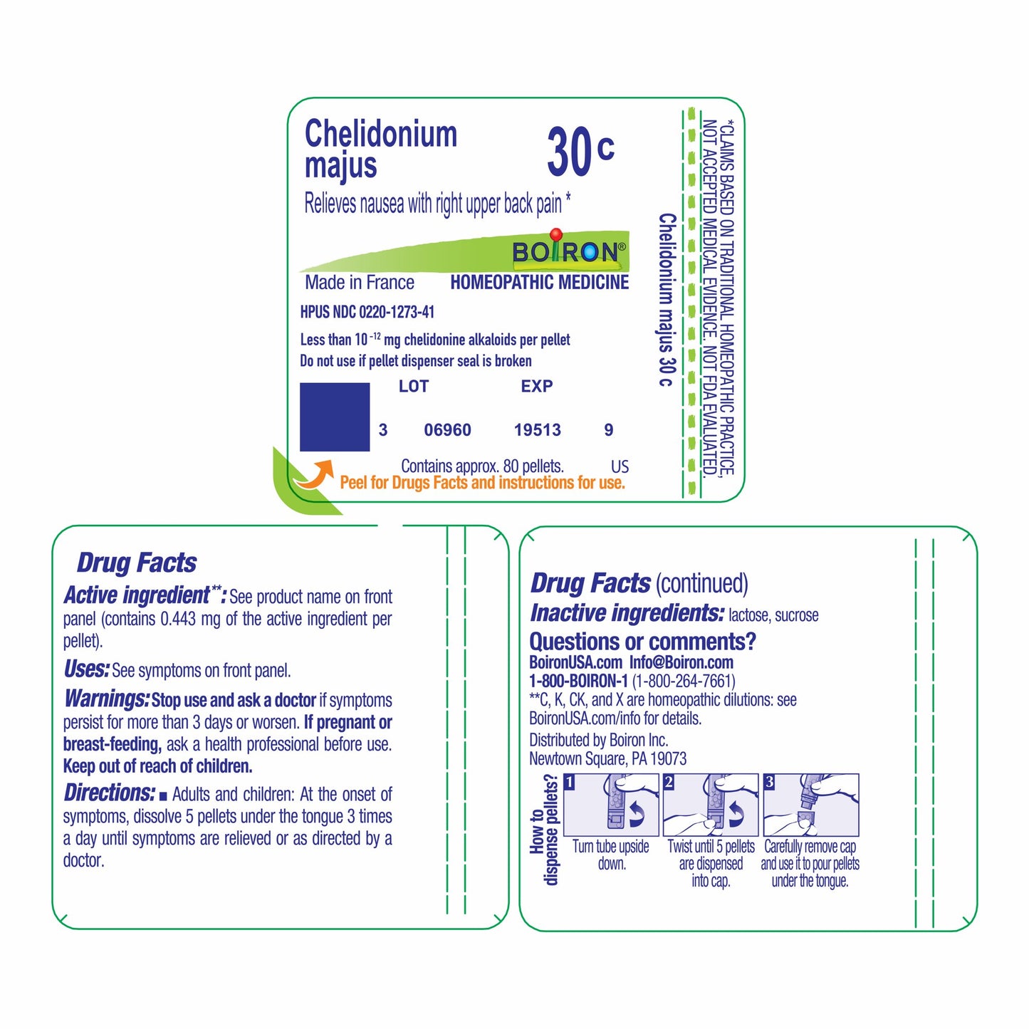 Boiron Chelidonium Majus 30C, Homeopathic Medicine for Nausea With Right Upper Back Pain, 80 Pellets