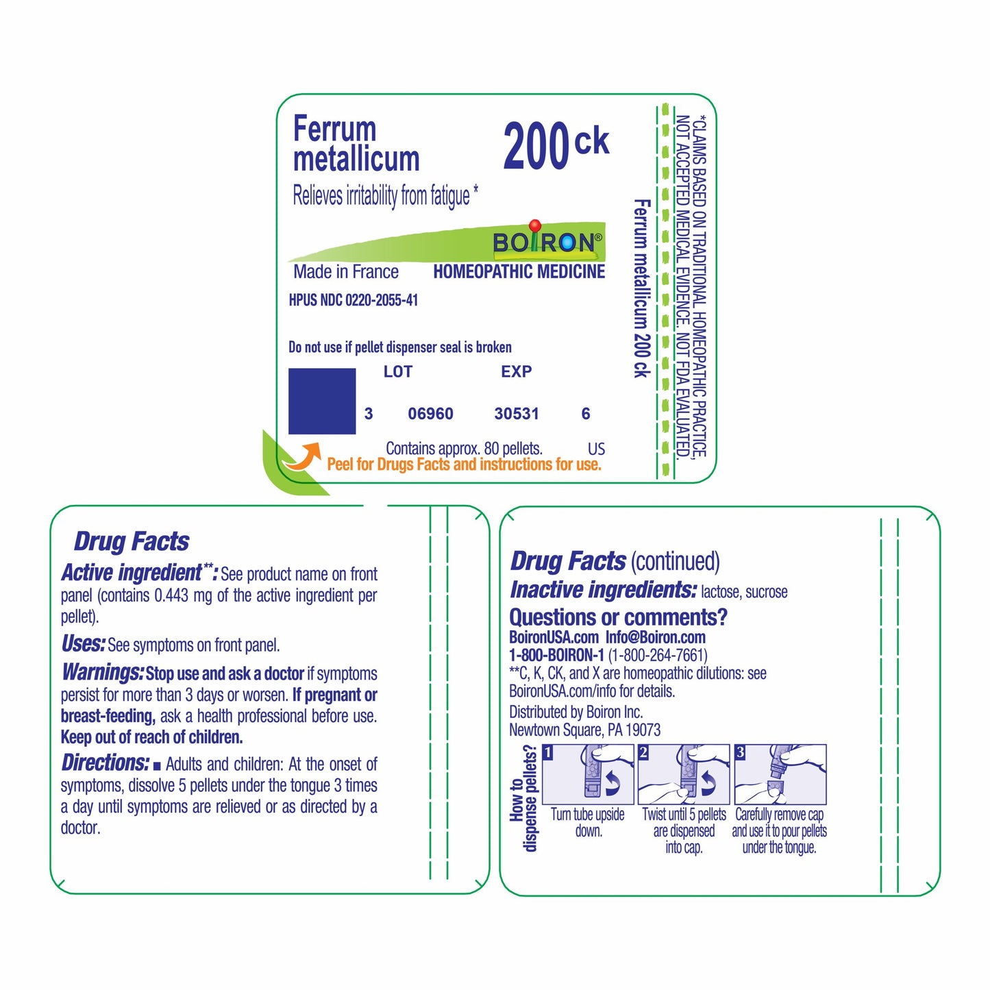 Boiron Ferrum Metallicum 200CK, Homeopathic Medicine for Irritability From Fatigue, 80 Pellets