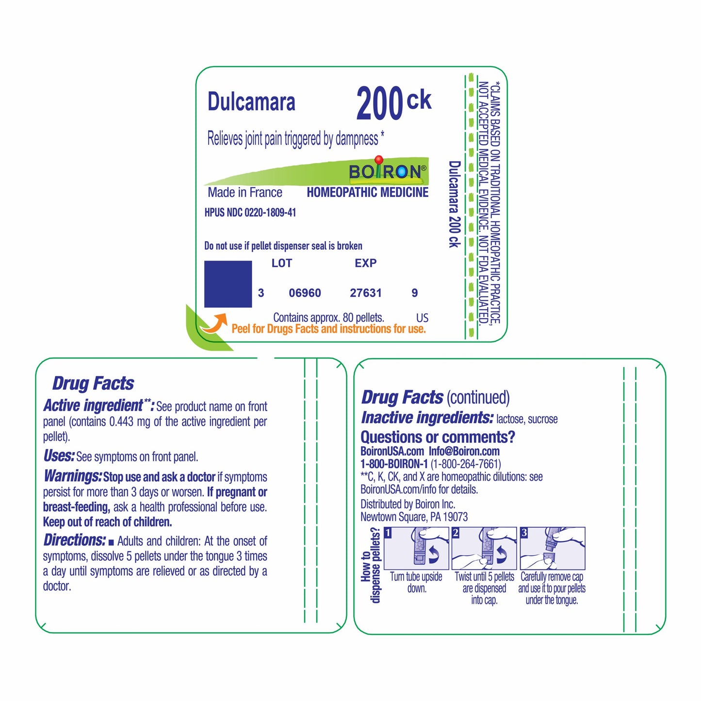 Boiron Dulcamara 200CK, Homeopathic Medicine for Joint Pain Triggered By Dampness, 80 Pellets
