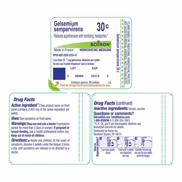Boiron Gelsemium Sempervirens 30C, Homeopathic Medicine for Apprehension With Trembling, Headaches, 80 Pellets