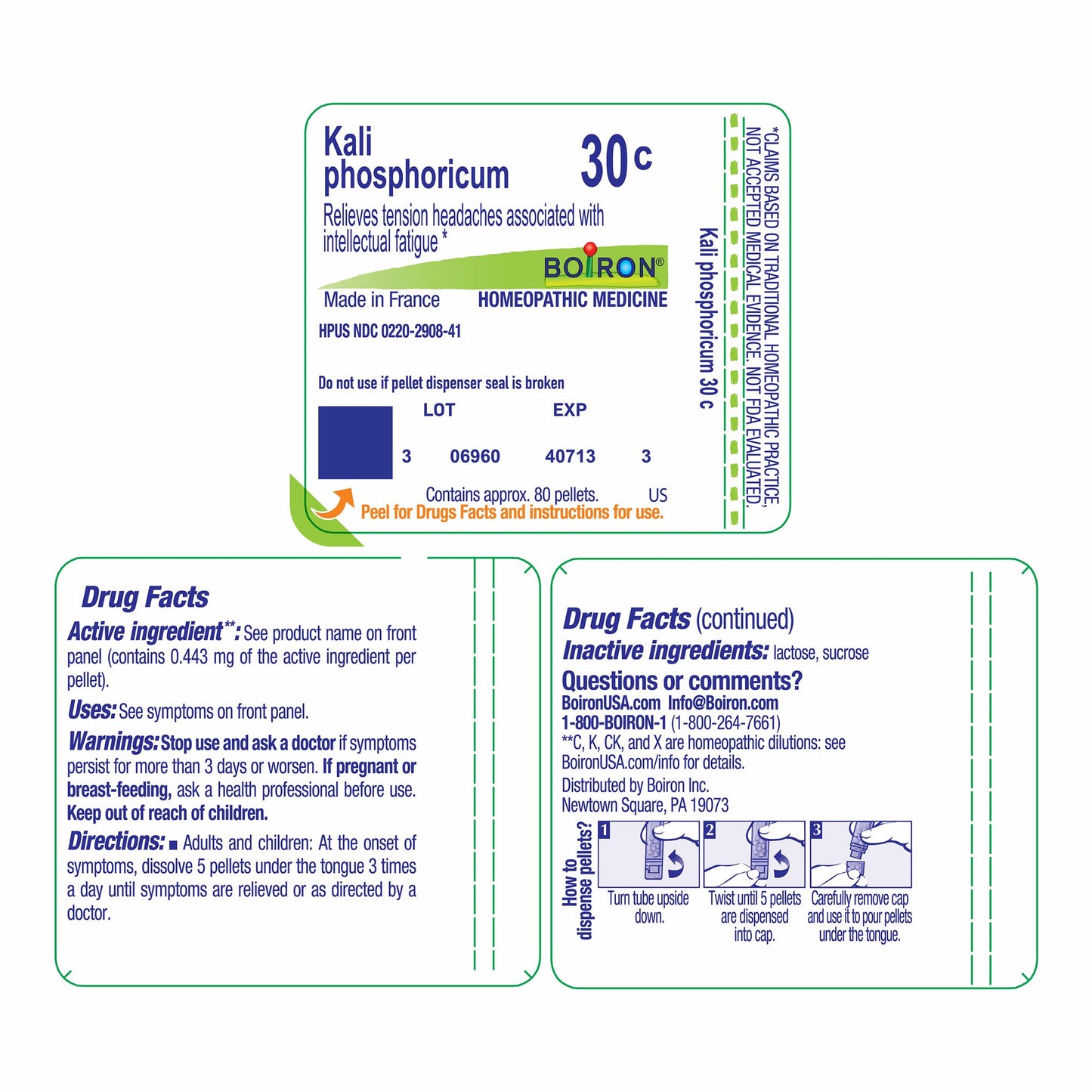 Boiron Kali Phosphoricum 30C, Homeopathic Medicine for Tension Headaches Associated With Intellectual Fatigue, 80 Pellets (3 Pack)