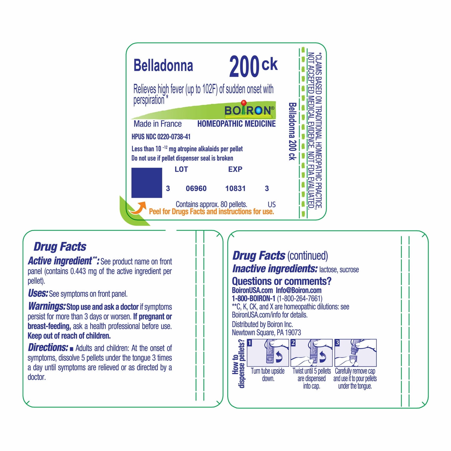 Boiron Belladonna 200CK, Homeopathic Medicine for High Fever (Up To 102F) Of Sudden Onset With Perspiration, 80 Pellets