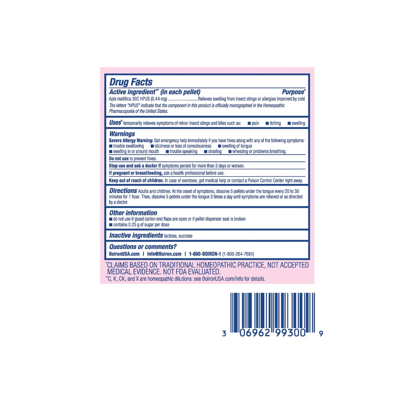 Boiron Apis Mellifica 30C Bonus Pack, Homeopathic Medicine for Bug Bite & Sting Relief, Pain, Itching, Swelling Relief, 240 Pellets (3 Pack)
