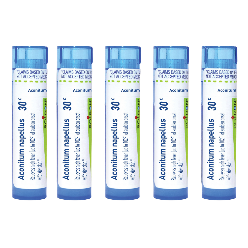 Boiron Aconitum Napellus 30C, Homeopathic Medicine for High Fever (Up To 102F) Of Sudden Onset With Dry Skin, 80 Pellets (5 Pack)
