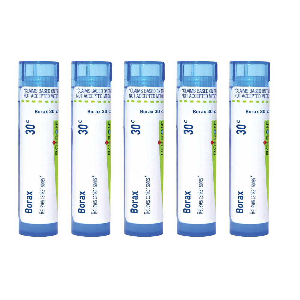 Boiron Borax 30C, Homeopthic Medicine for Cancer Sores Relief, 80 Pellets x 5