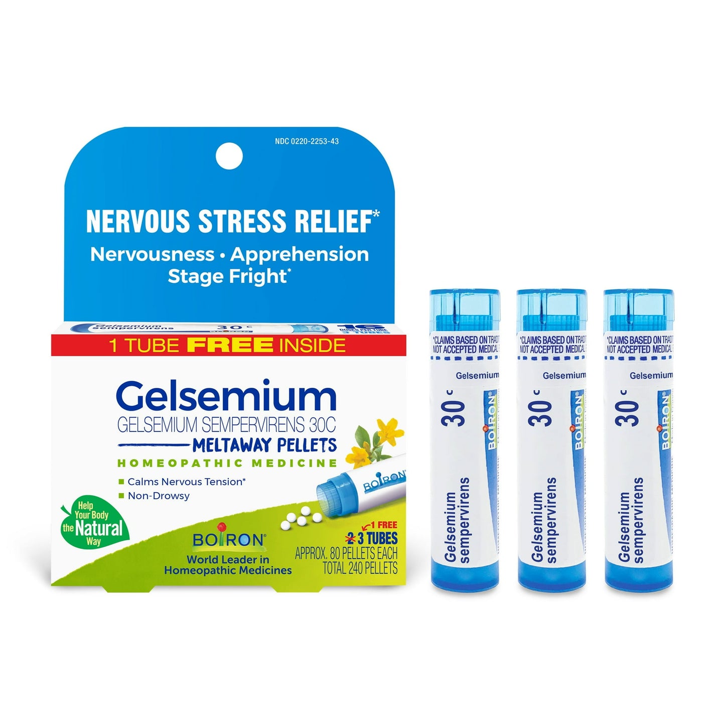 Boiron Gelsemium Sempervirens 30C, Homeopathic Medicine for Apprehension With Trembling, Headaches, 80 Pellets (3 Pack)