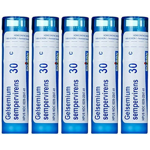 Boiron Gelsemium Sempervirens 30C, Homeopathic Medicine for Apprehension With Trembling, Headaches, 80 Pellets (5 Pack)