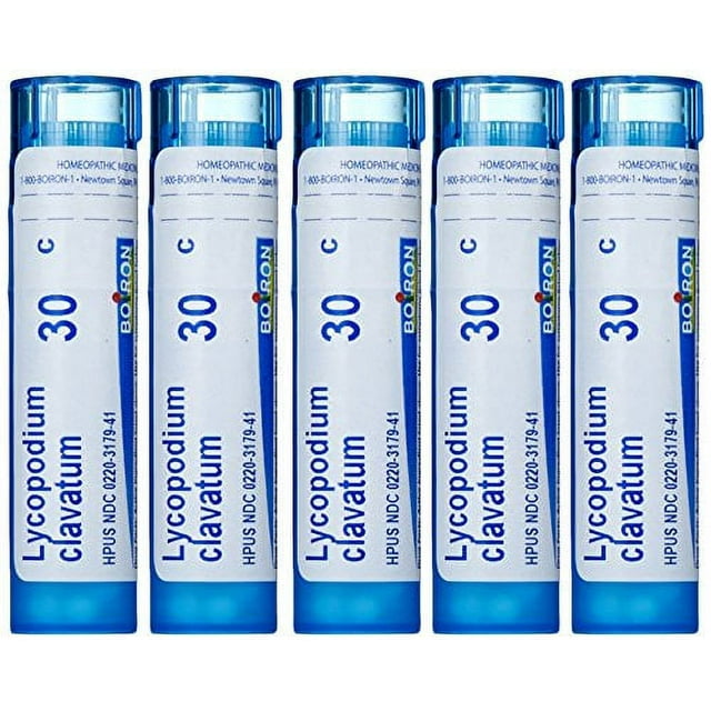 Boiron Lycopodium Clavatum 30C, Homeopathic Medicine for Bloated Abdomen Improved By Passing Gas, 80 Pellets (5 Tubes)
