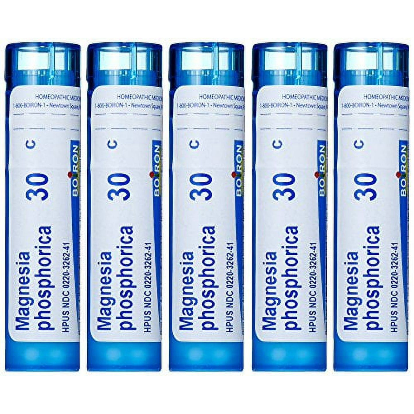 Boiron Magnesia Phosphorica 30C, Homeopathic Medicine for Spasmodic Pain In The Abdomen Improved By Heat, 80 Pellets (5 Pack)