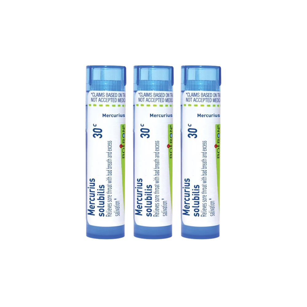 Boiron Mercurius Solubilis 30C, Homeopathic Medicine for Sore Throat With Bad Breath And Excess Salivation, 80 Pellets (3 Pack)