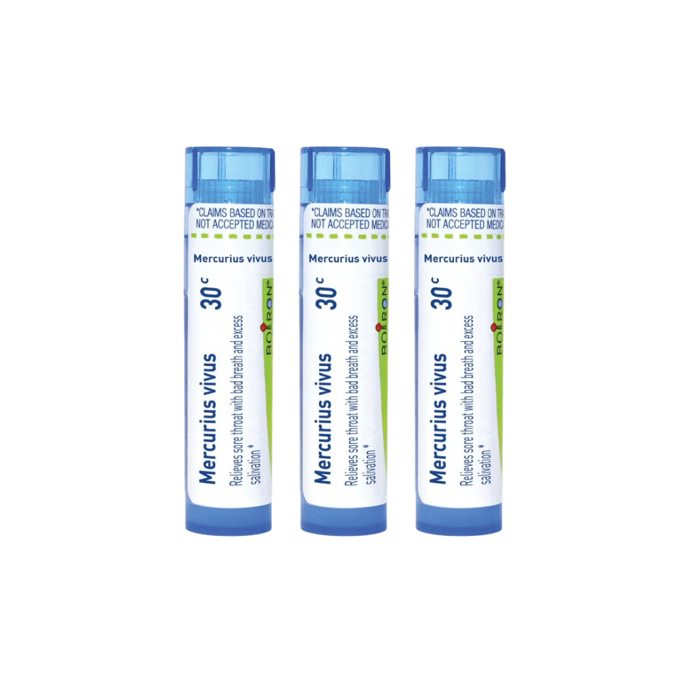 Boiron Mercurius Vivus 30C, Homeopathic Medicine for Sore Throat With Bad Breath And Excess Salivation, 80 Pellets (3 Pack)