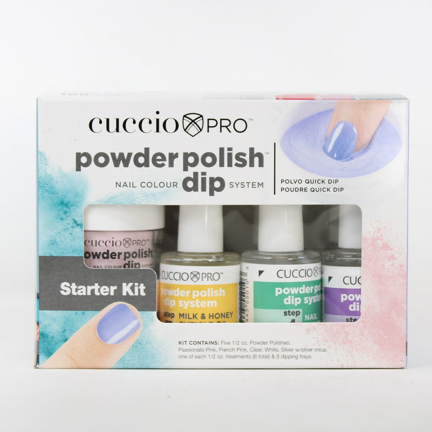 Cuccio Pro Pro Powder Polish Dip System 13 Pc Kit - Starter - 5 x 14ml Powder Polish, 14ml Cuticle Oil, 5 x 14g Dipping Powder, 3 Trays