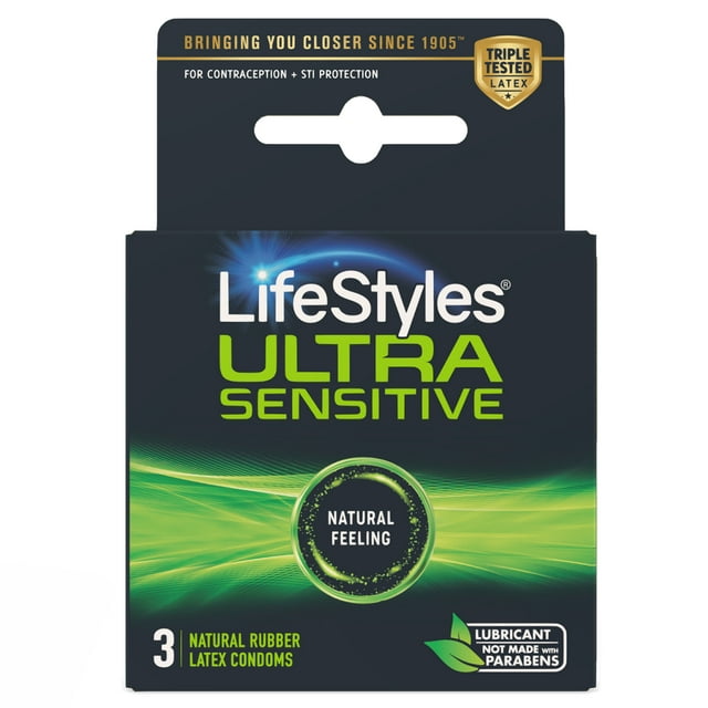 Lifestyles Lubricated Latex Condoms Ultra Sensitive, 3 Count