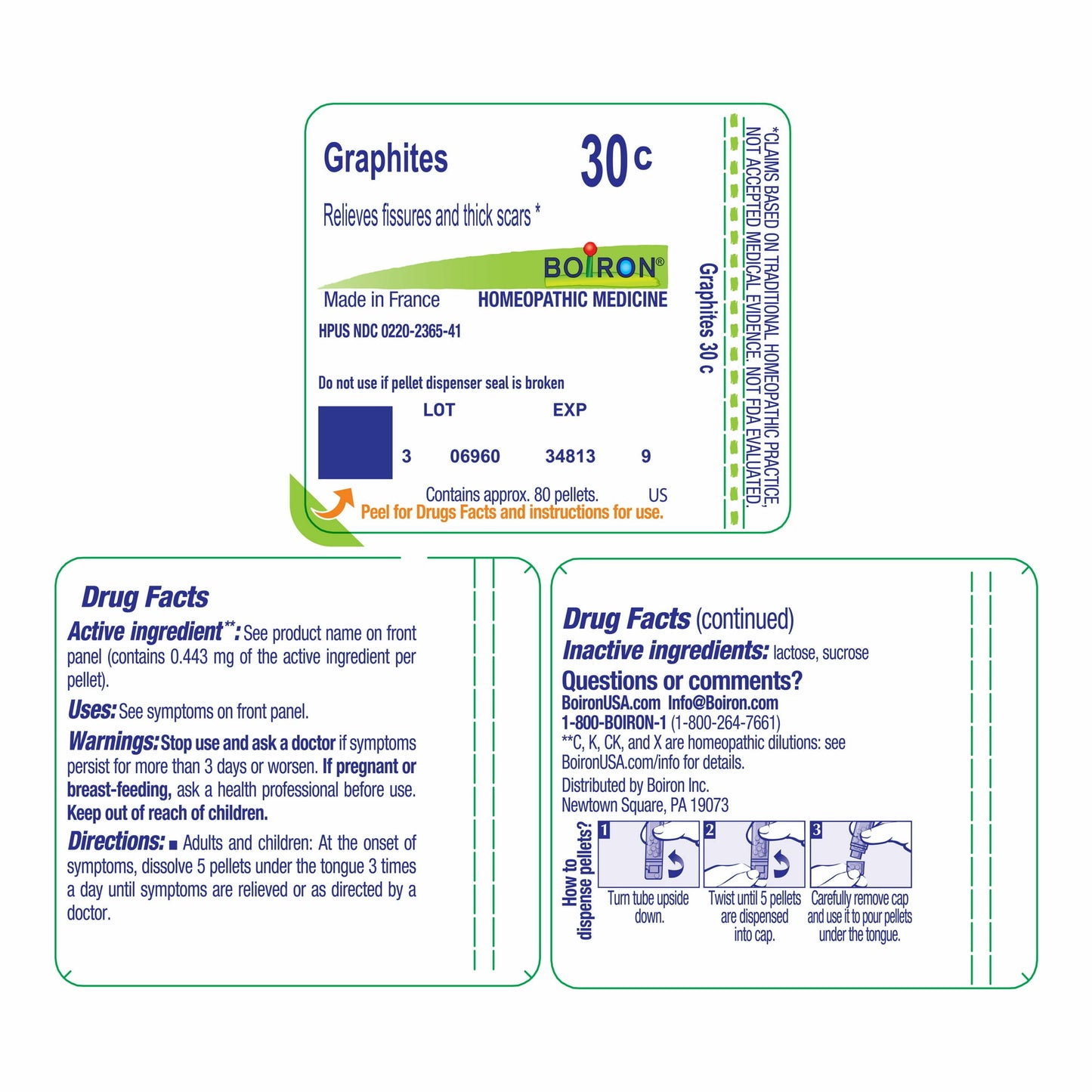 Boiron Graphites 30C, Homeopathic Medicine for Fissures and Thick Scars, 80 Pellets