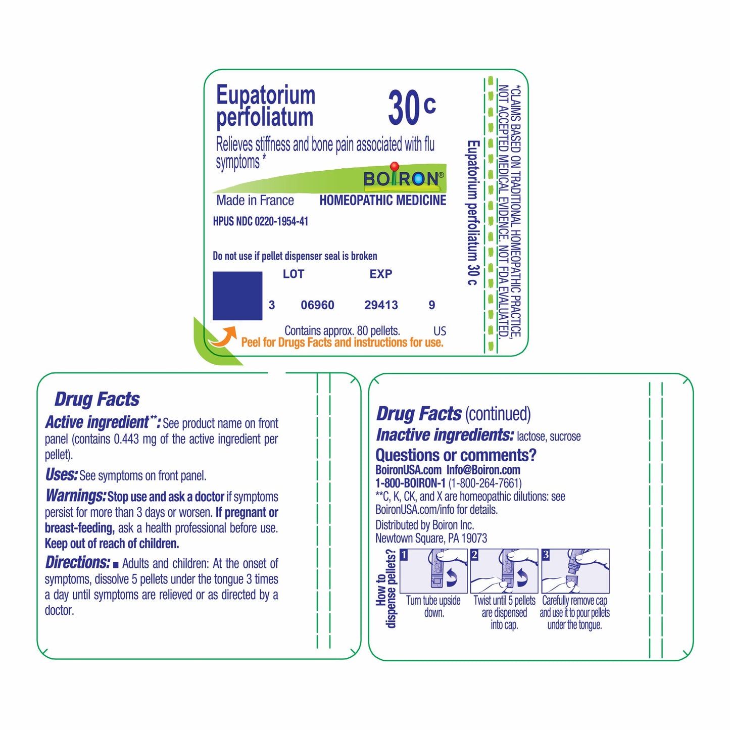 Boiron Eupatorium Perfoliatum 30C, Homeopathic Medicine for Stiffness And Bone Pain Associated With Flu Symptoms, 80 Pellets