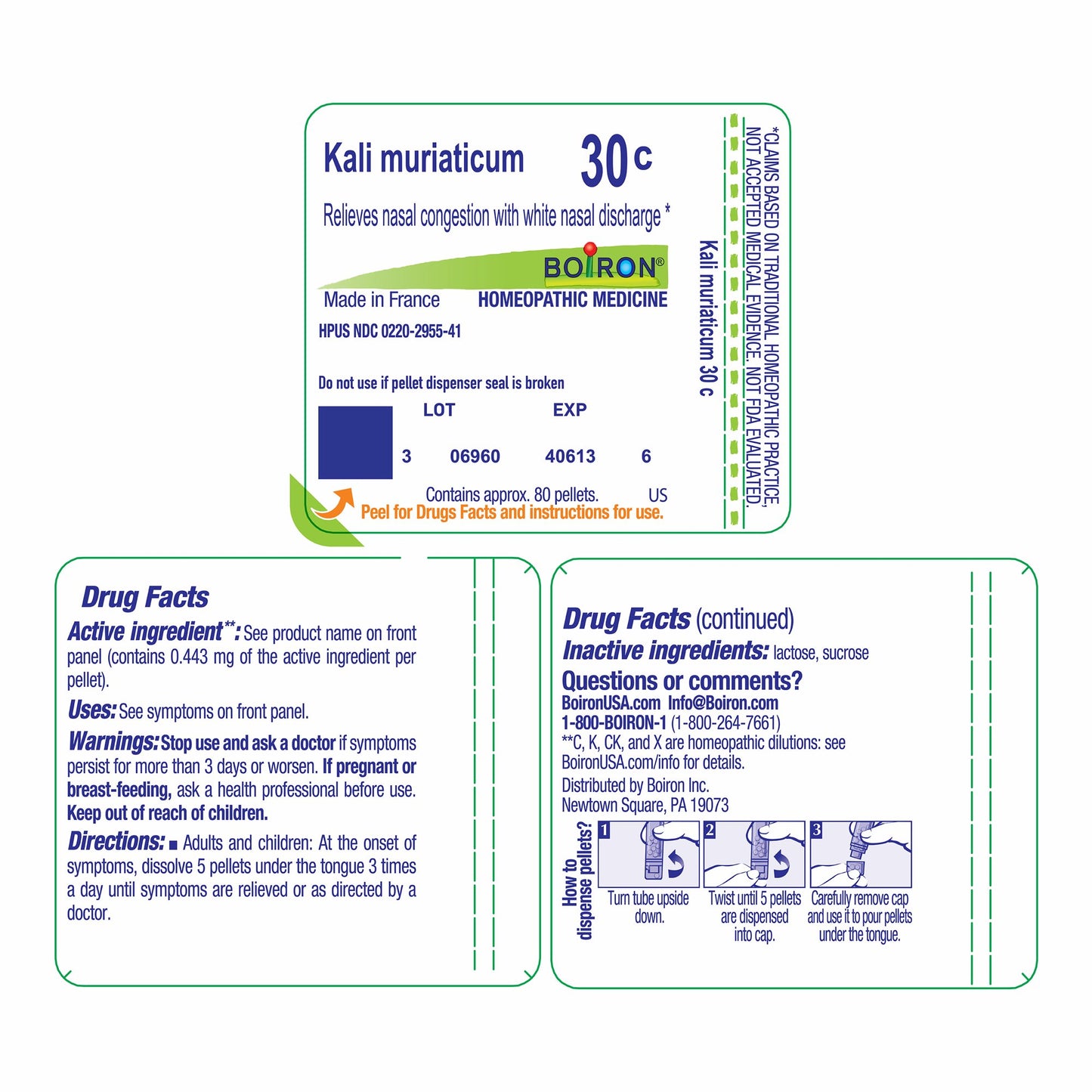 Boiron Kali Muriaticum 30C, Homeopathic Medicine for Nasal Congestion With White Nasal Discharge, 80 Pellets (5 Pack)