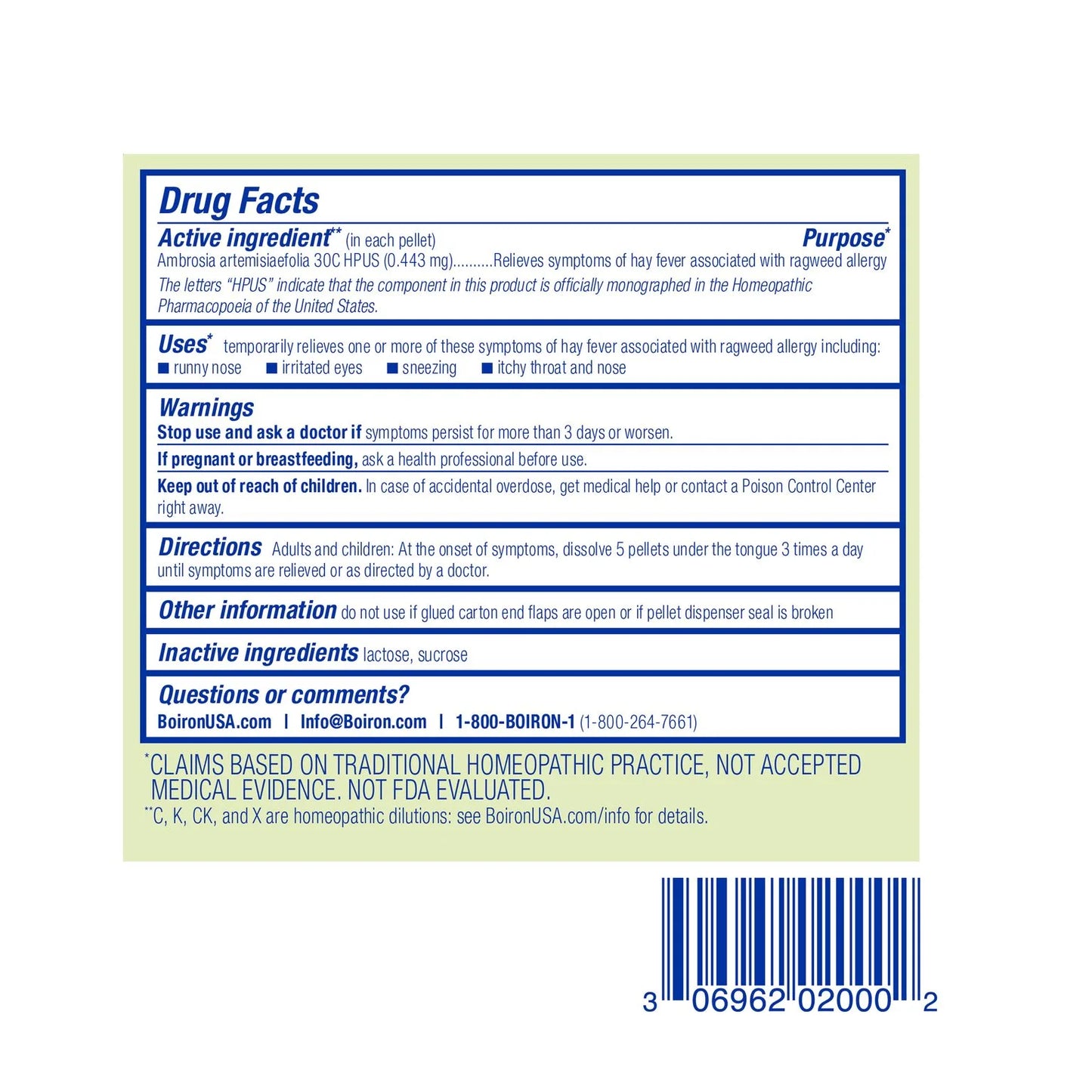 Boiron Ambrosia 30C Bonus Pack Ragweed Allergy Relief, Runny Nose, Irritated Eyes, Sneezing, Itchy Throat, 3 x 80 Pellets