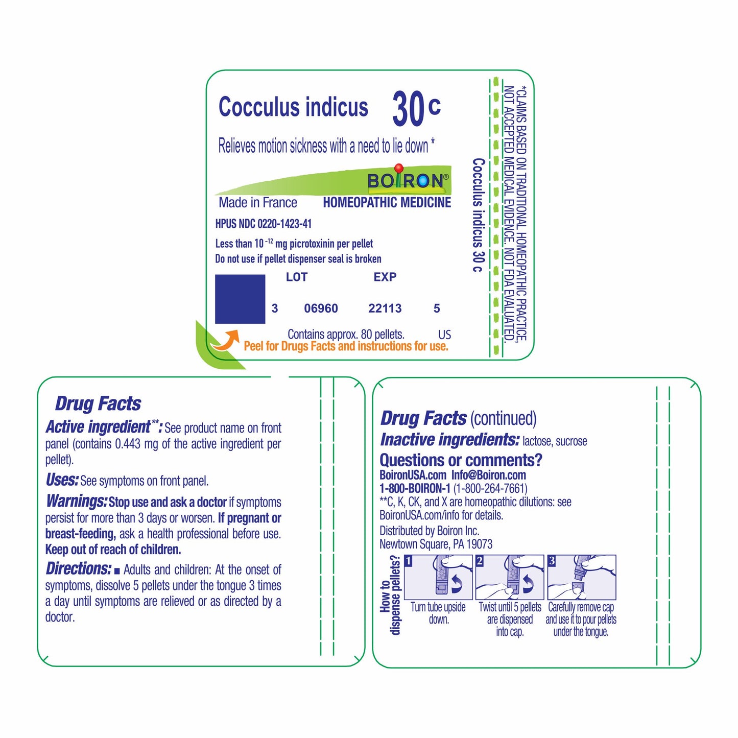 Boiron Cocculus Indicus 30C, Homeopathic Medicine for Motion Sickness With A Need To Lie Down, 80 Pellets (3 Pack)