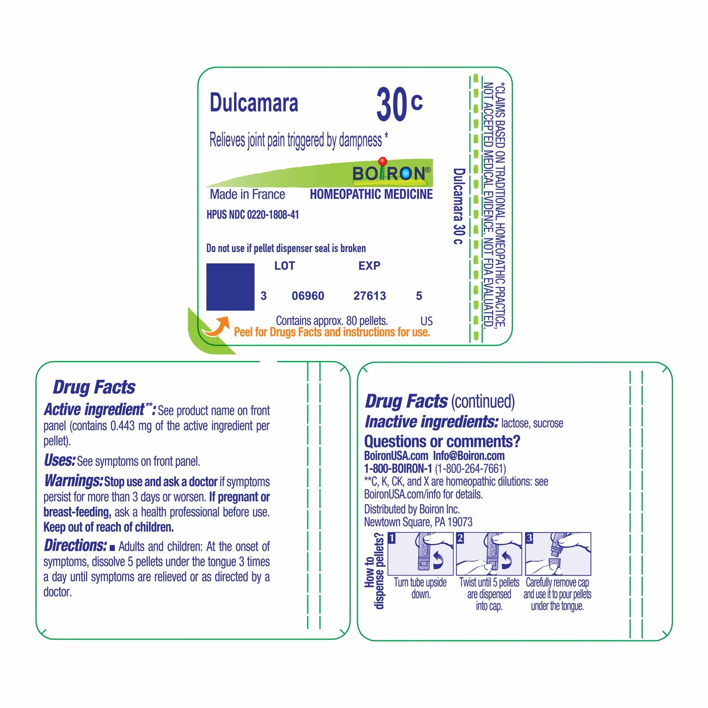 Boiron Dulcamara 30C, Homeopathic Medicine for Joint Pain Triggered By Dampness, 80 Pellets