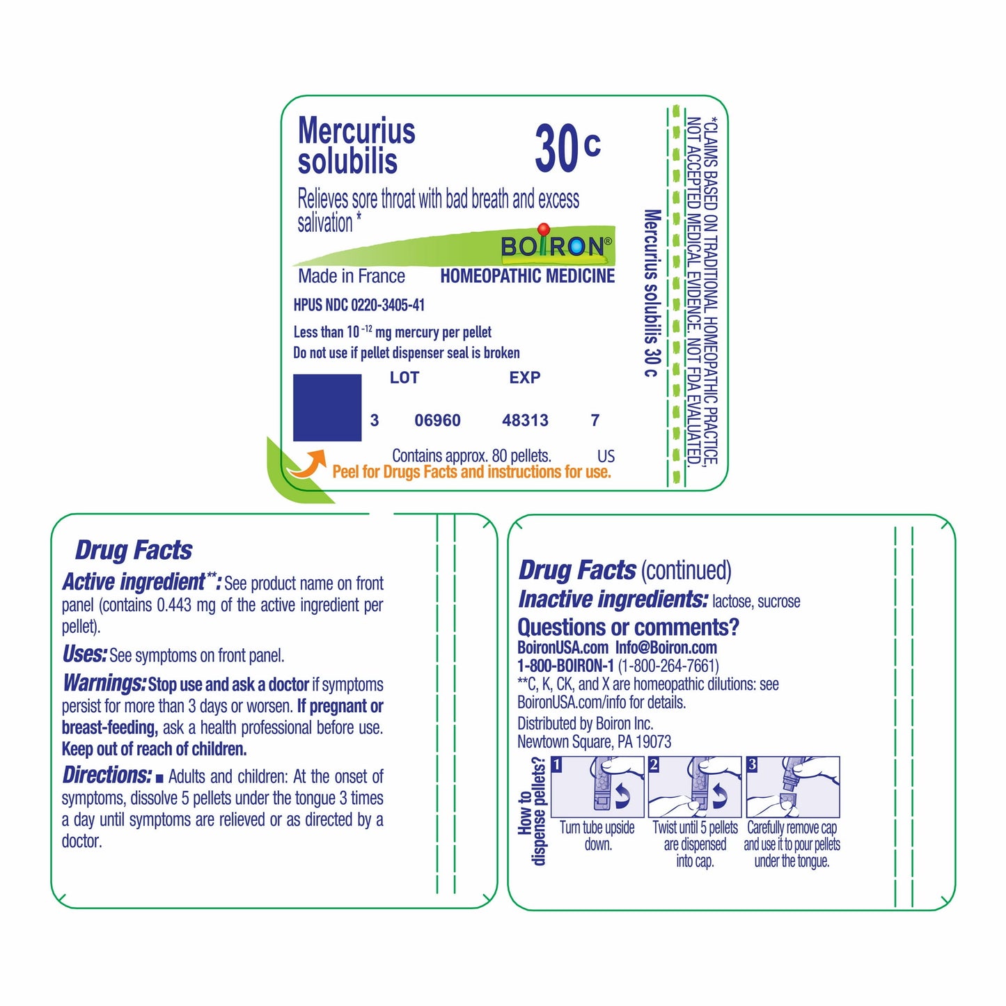 Boiron Mercurius Solubilis 30C, Homeopathic Medicine for Sore Throat With Bad Breath And Excess Salivation, 80 Pellets