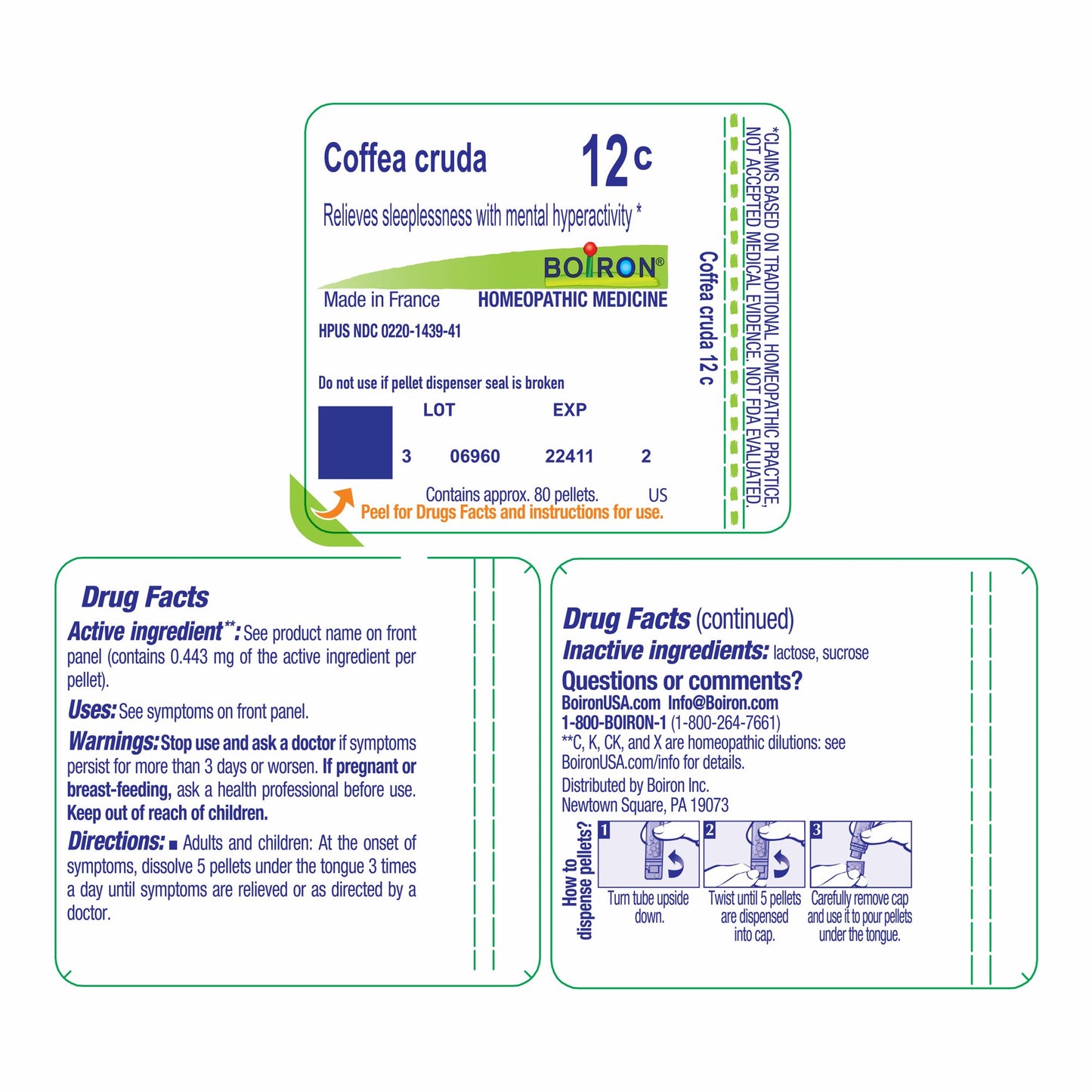 Boiron Coffea Cruda 12C, Homeopathic Medicine for Sleeplessness With Mental Hyperactivity, 80 Pellets