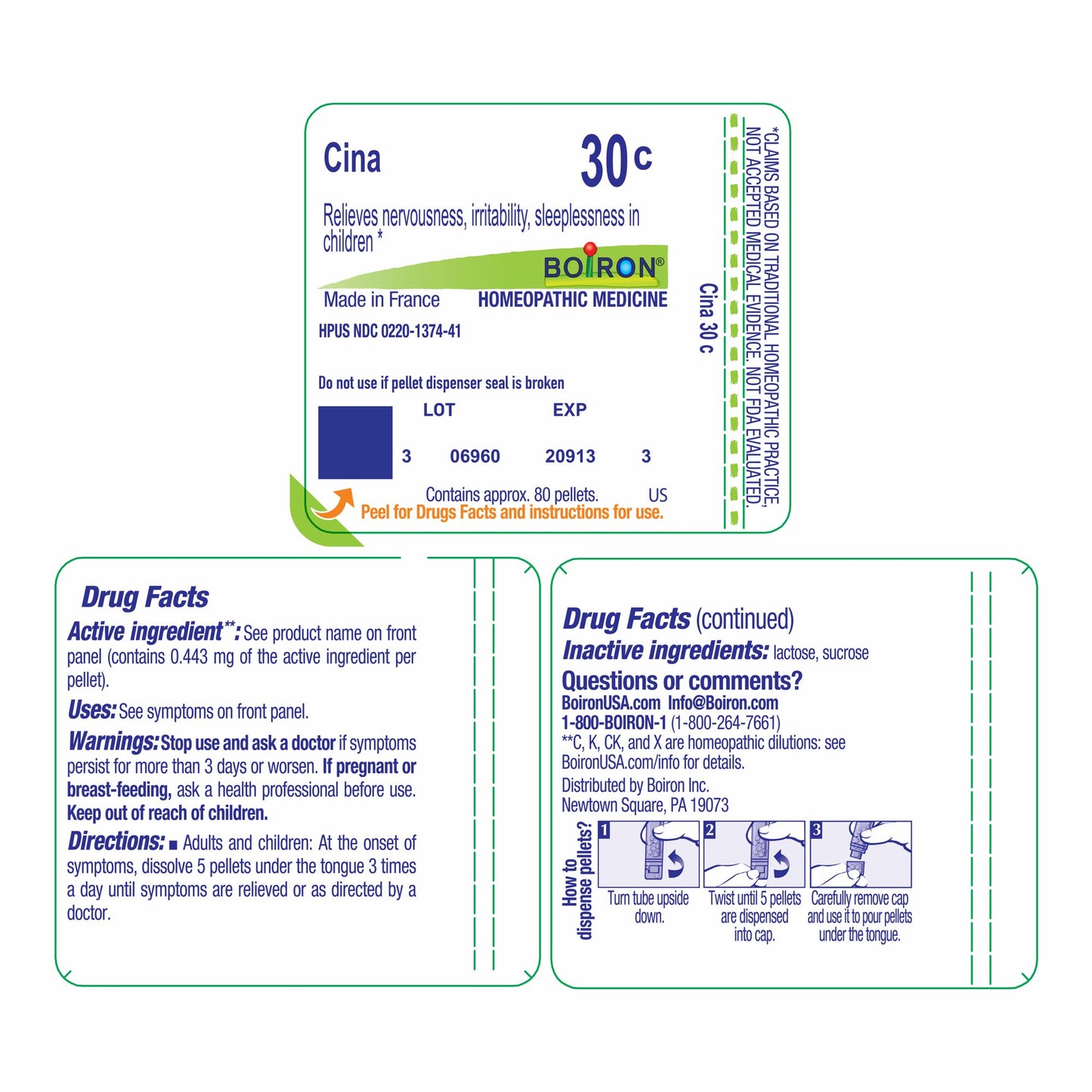 Boiron Cina 30C, Homeopathic Medicine for Nervousness, Irritability, Sleeplessness in Children, 80 Pellets