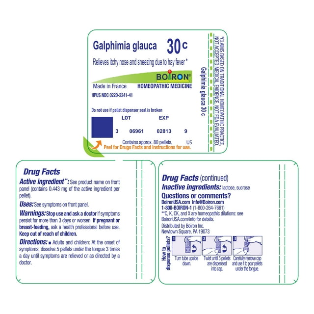 Boiron Galphimia Glauca 30C, Homeopathic Medicine for Itchy Nose And Sneezing Due To Hay Fever, 80 Pellets (5 Pack)