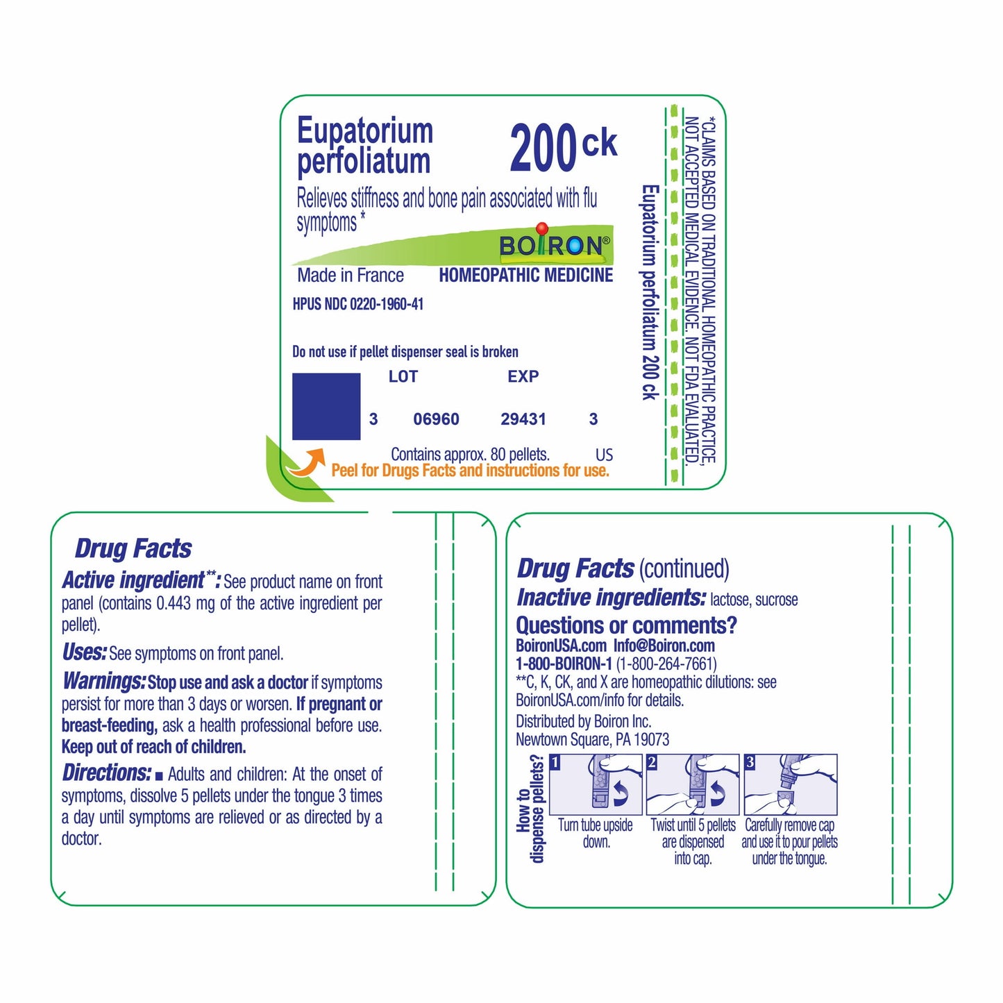 Boiron Eupatorium Perfoliatum 200CK, Homeopathic Medicine for Stiffness And Bone Pain Associated With Flu Symptoms, 80 Pellets