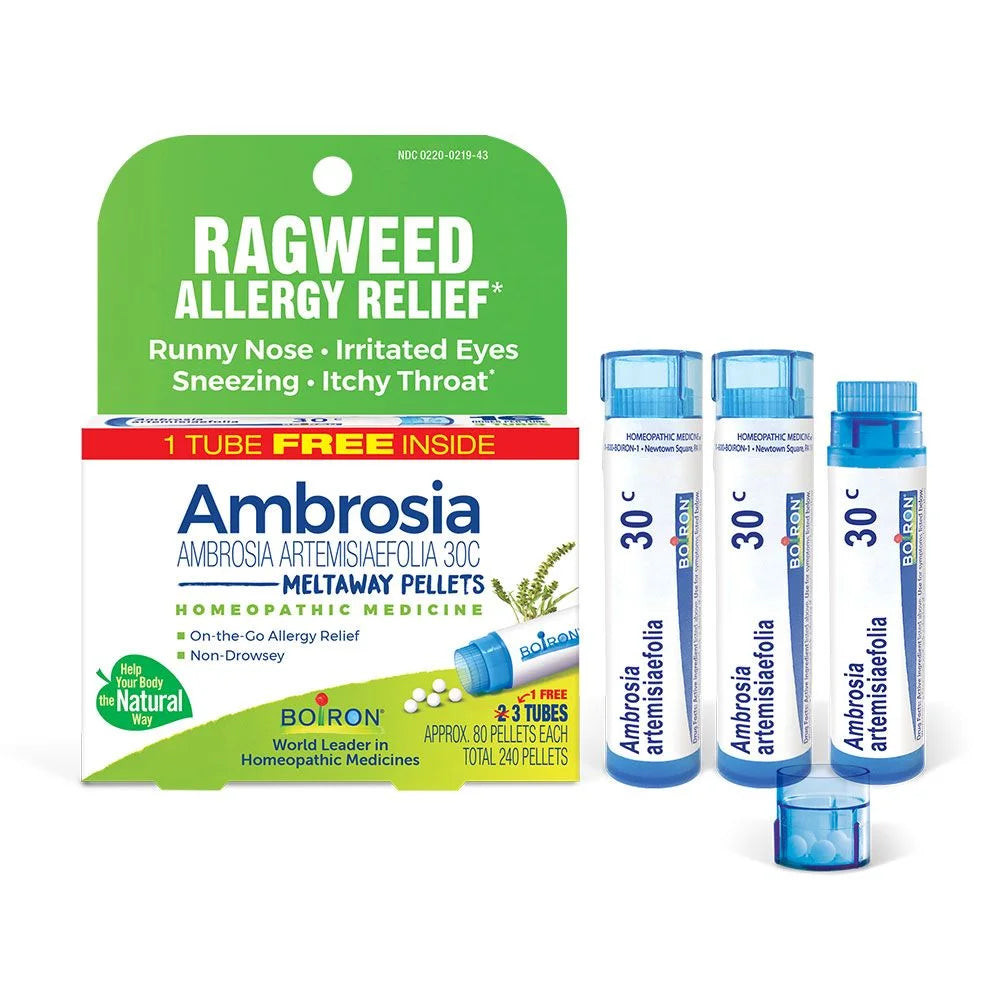 Boiron Ambrosia 30C Bonus Pack Ragweed Allergy Relief, Runny Nose, Irritated Eyes, Sneezing, Itchy Throat, 3 x 80 Pellets