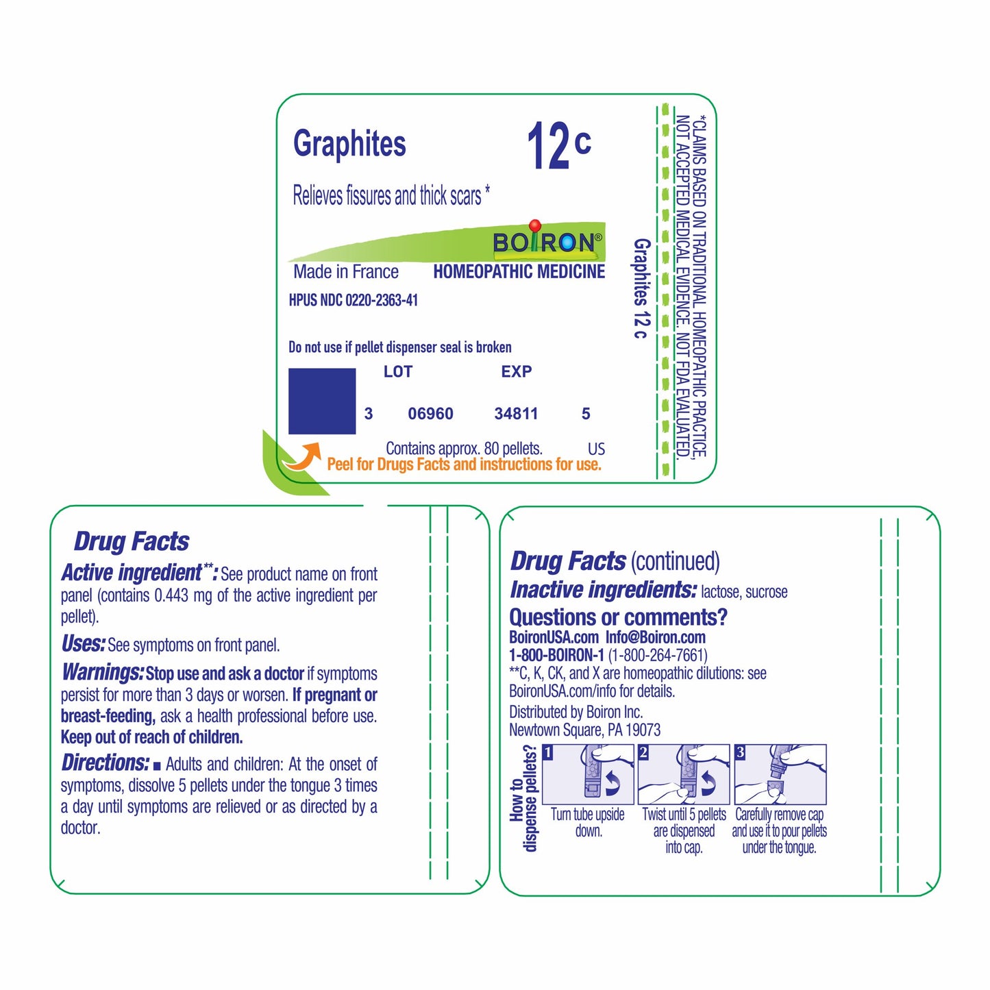 Boiron Graphites 12C, Homeopathic Medicine for Fissures and Thick Scars, 80 Pellets